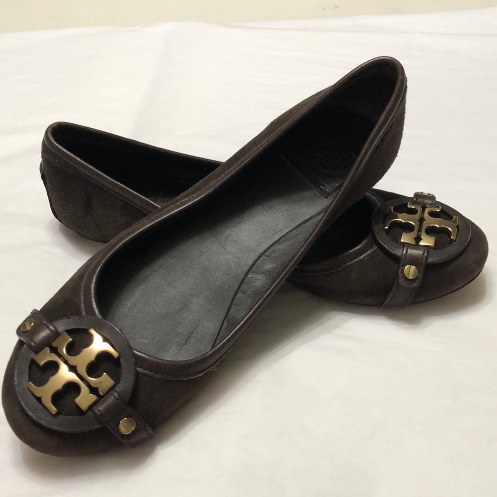 Tory Burch Brown Logo Ballet Flats